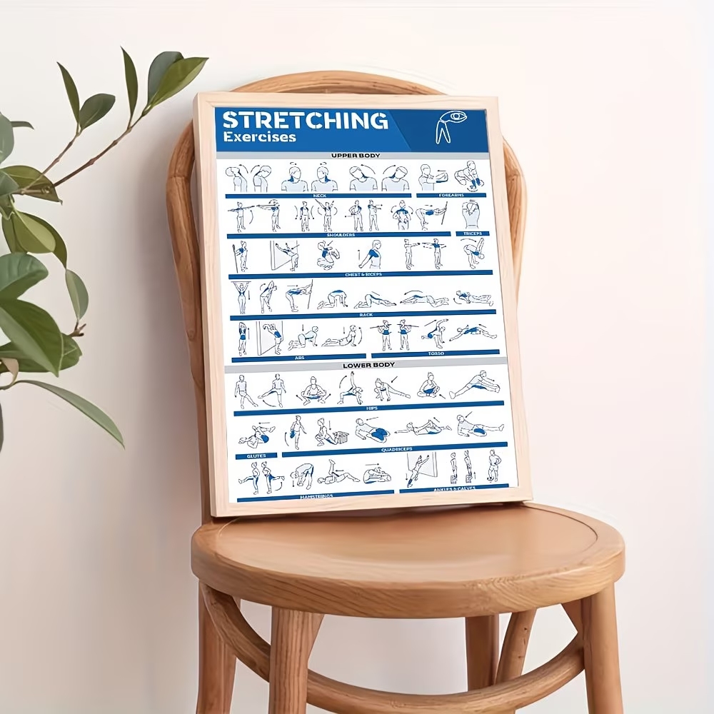 현대적인 라벨이 붙은 전신 스트레칭 운동을 하는 사람을 - Sports Equipment Poster 리뷰 및 가격