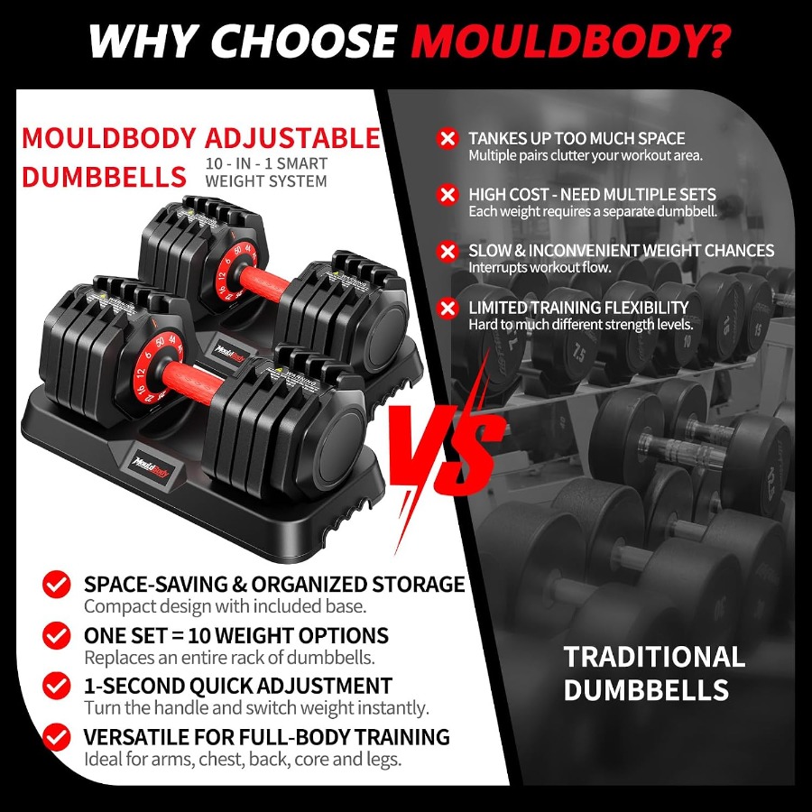 조절 가능한 덤벨 세트, 25파운드 또는 50파운드,  - Dumbbell Set 리뷰 및 가격